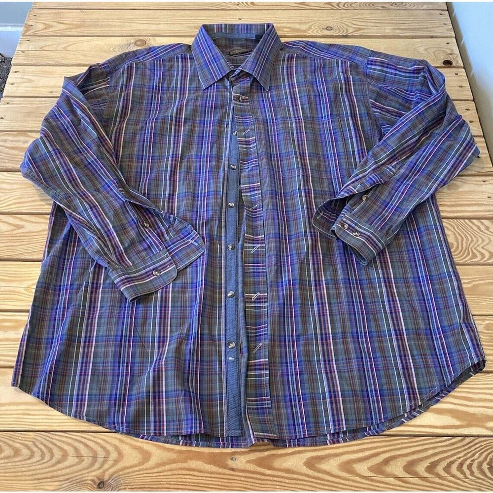 Lenor Romano Plaid Long Sleeve Button Up Shirt Size 2XL Men’s Blue